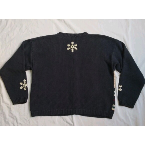 Vintage Nutcracker Christmas Holiday Party Cardigan Sweater Navy Snowmen Size L - Picture 11 of 15